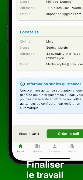 Récapitulatif du bail — application Receipt2Go